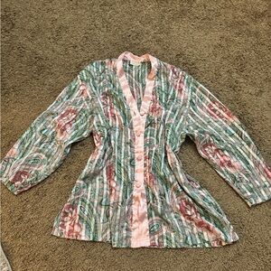 VINTAGE Victoria's Secret GOLD LABEL Pink and Green Floral Blouse SZ L